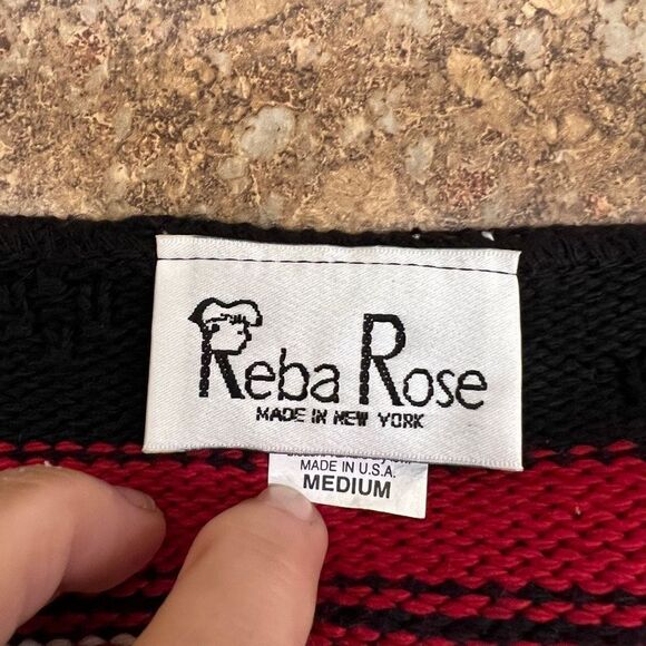 Vintage Reba Rose Made in New York Black White and Red Striped Knitted Cardigan - Picture 8 of 15